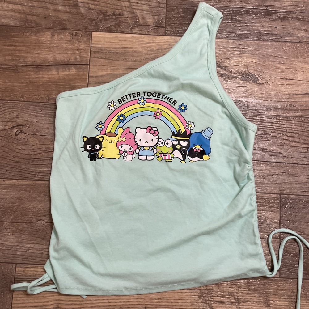 Women's Hello Kitty Green Asymmetrical Tank Top Size XXL Ruched Sides